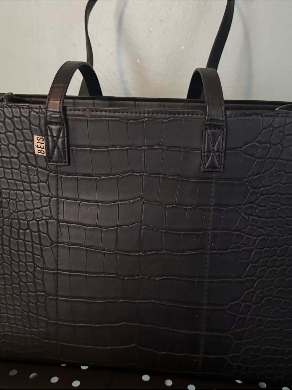 BEIS Black Croc-Embossed Laptop Tote